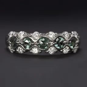 NATURAL DIAMOND ALEXANDRITE PLATINUM COCKTAIL RING BAND TEAL ESTATE 3/4 CARAT