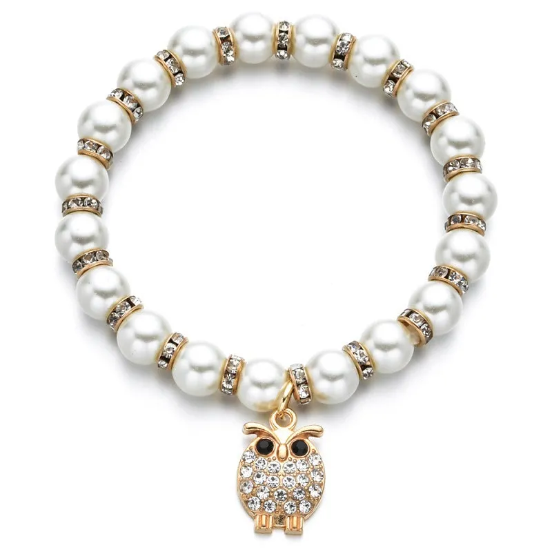 Natural Freshwater Pearls Bracelet with branches, palms, big trees, rudders, love hearts, owls pendants