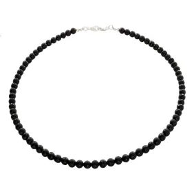 Obsidian Faceted Beaded Necklace with Sterling Silver Clasp