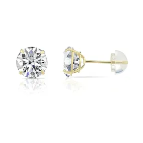 Paris Jewelry 14K Yellow Gold 1/4 Carat Round Created Diamond Solitaire Stud Earrings
