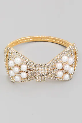 Pave Pearl Rhinestone Bangle Bracelet