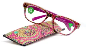 Persia, (Premium) Reading Glasses High End Reader  1.25.. 3 Magnifying Eyeglass, Square Optical Frame (Pink Fuchsia) Paisley NY Fifth Avenue