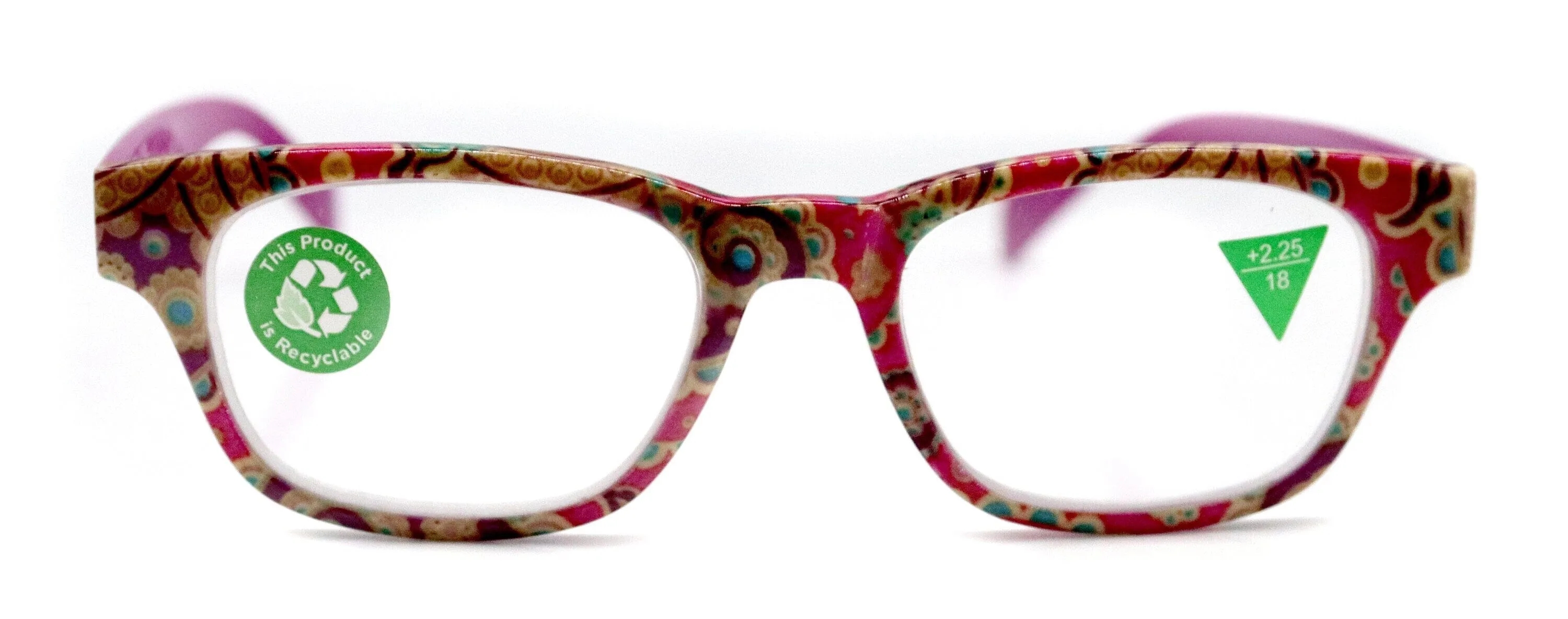 Persia, (Premium) Reading Glasses High End Reader  1.25.. 3 Magnifying Eyeglass, Square Optical Frame (Pink Fuchsia) Paisley NY Fifth Avenue