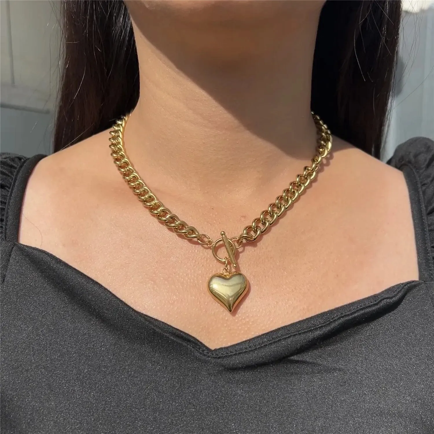 Personalized Punk Stainless Steel Peach Heart Pendant Hemp Flowers Valentine Necklace