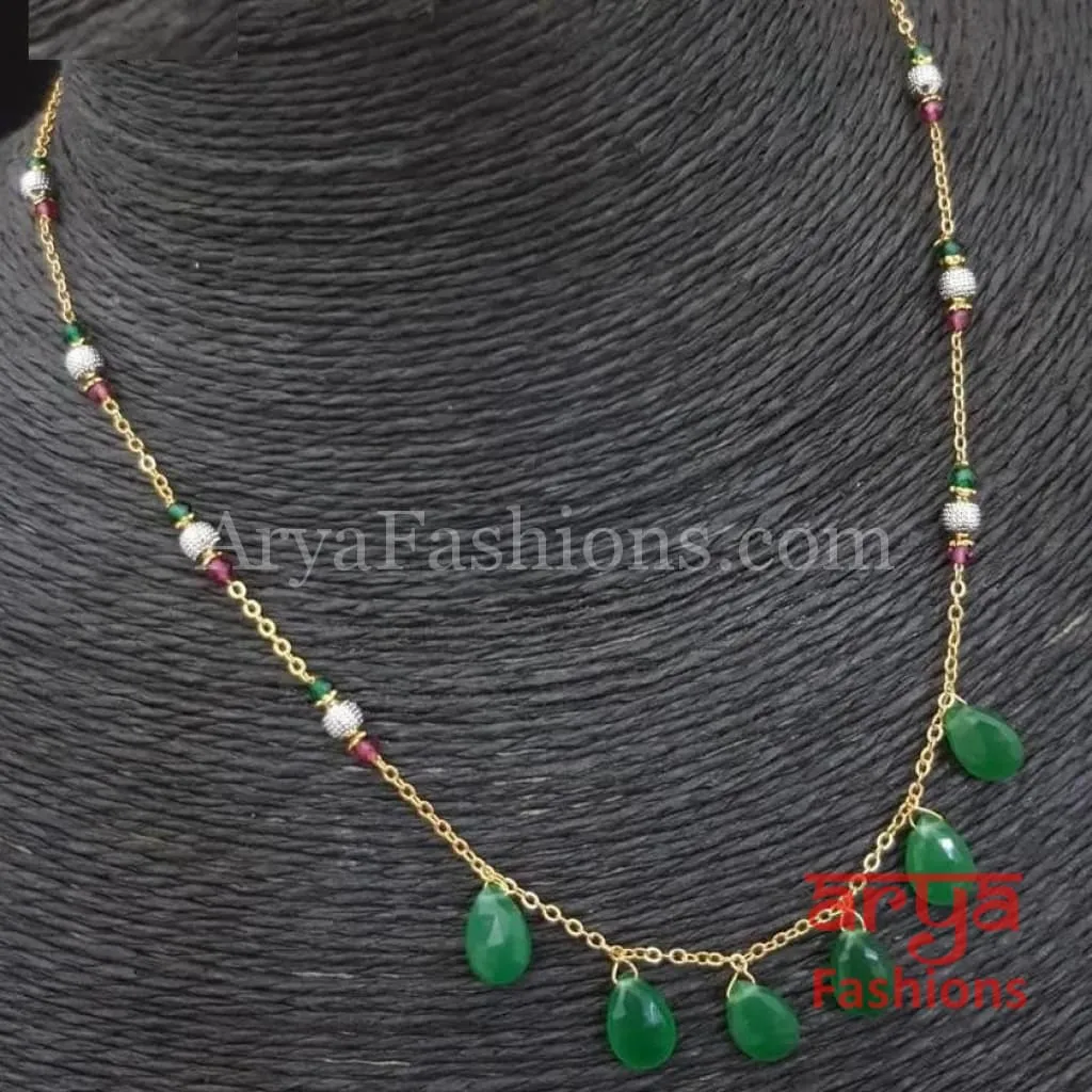 Pink Green beads Necklace/Kundan Necklace/Indian Beads Necklace