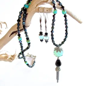 Posh: 22" Green Chalcedony Necklace Set