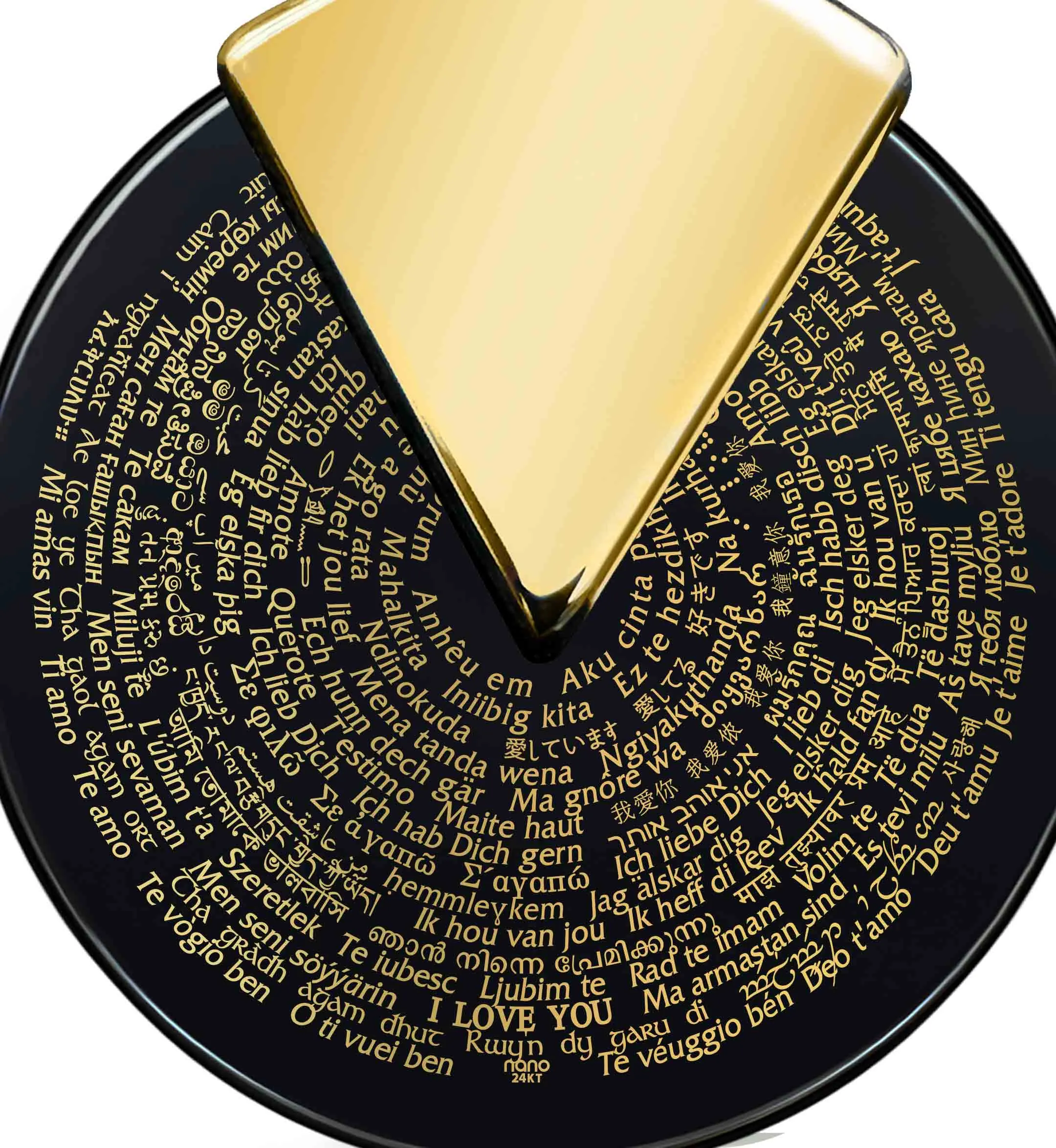 "I Love You" in 120 Languages, 14k Gold Necklace, Onyx