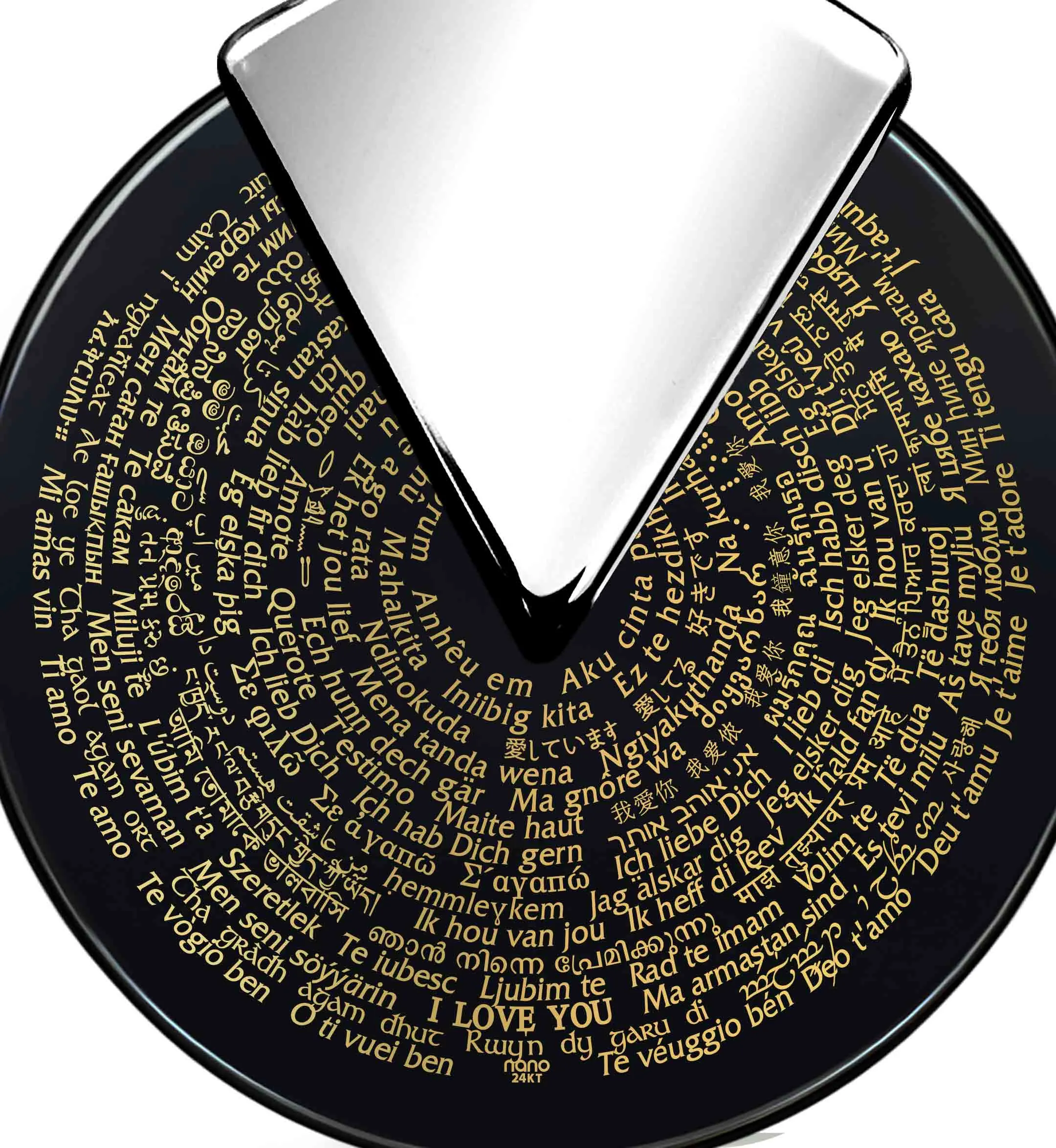 "I Love You" in 120 Languages, Sterling Silver Necklace, Onyx