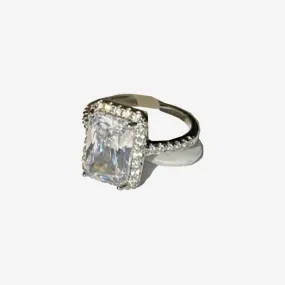 RADIANT CUT WITH SILVER CRYSTALS RING