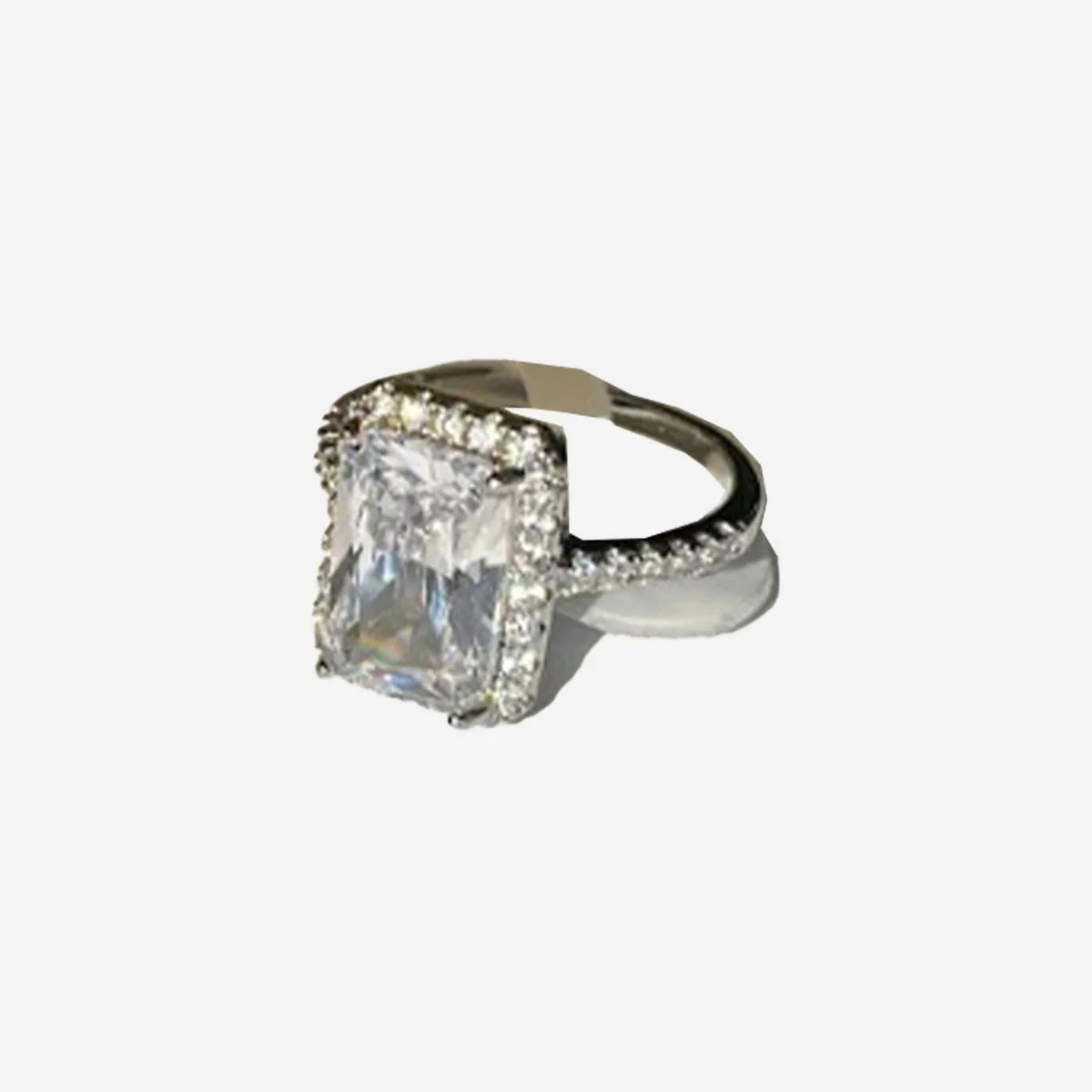 RADIANT CUT WITH SILVER CRYSTALS RING