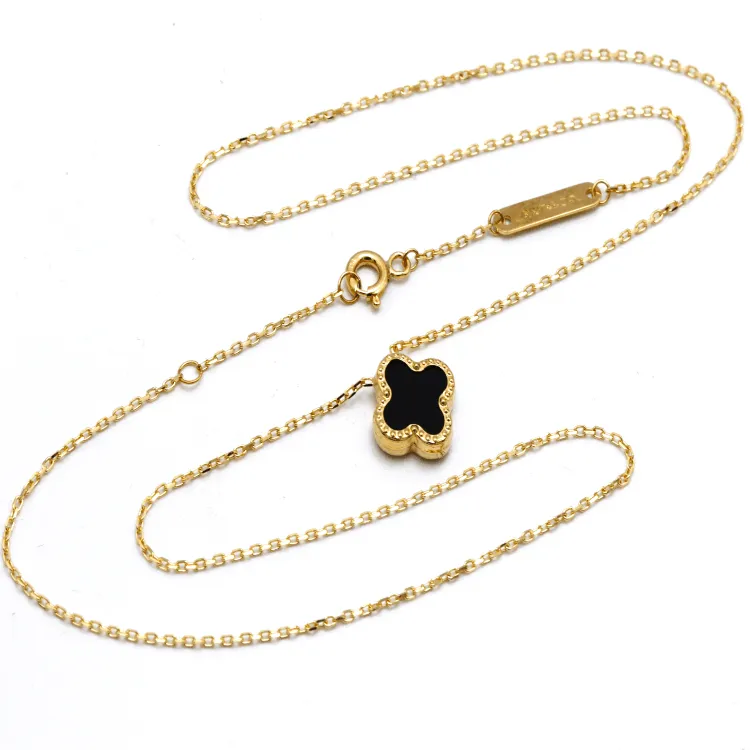 Real Gold GZVC Black Clover Adjustable Size Necklace 0440 N1410