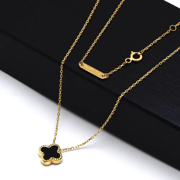 Real Gold GZVC Black Clover Adjustable Size Necklace 0440 N1410