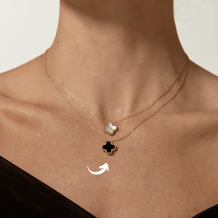 Real Gold GZVC Black Clover Adjustable Size Necklace 0440 N1410