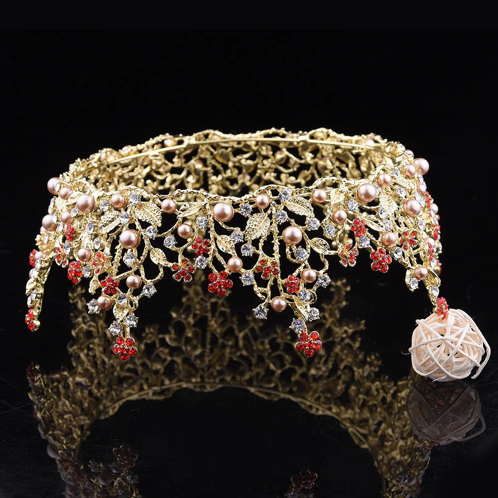 Retro high-end large round bridal crown palace queen luxury full circle crown