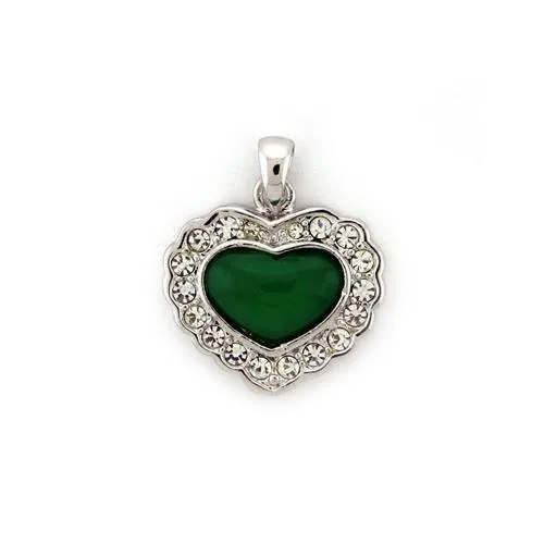 Rhodium platina Pendant with Synthetic Jade in Emerald for Women Emerald Stone Color Style LOA1308 Size One Size