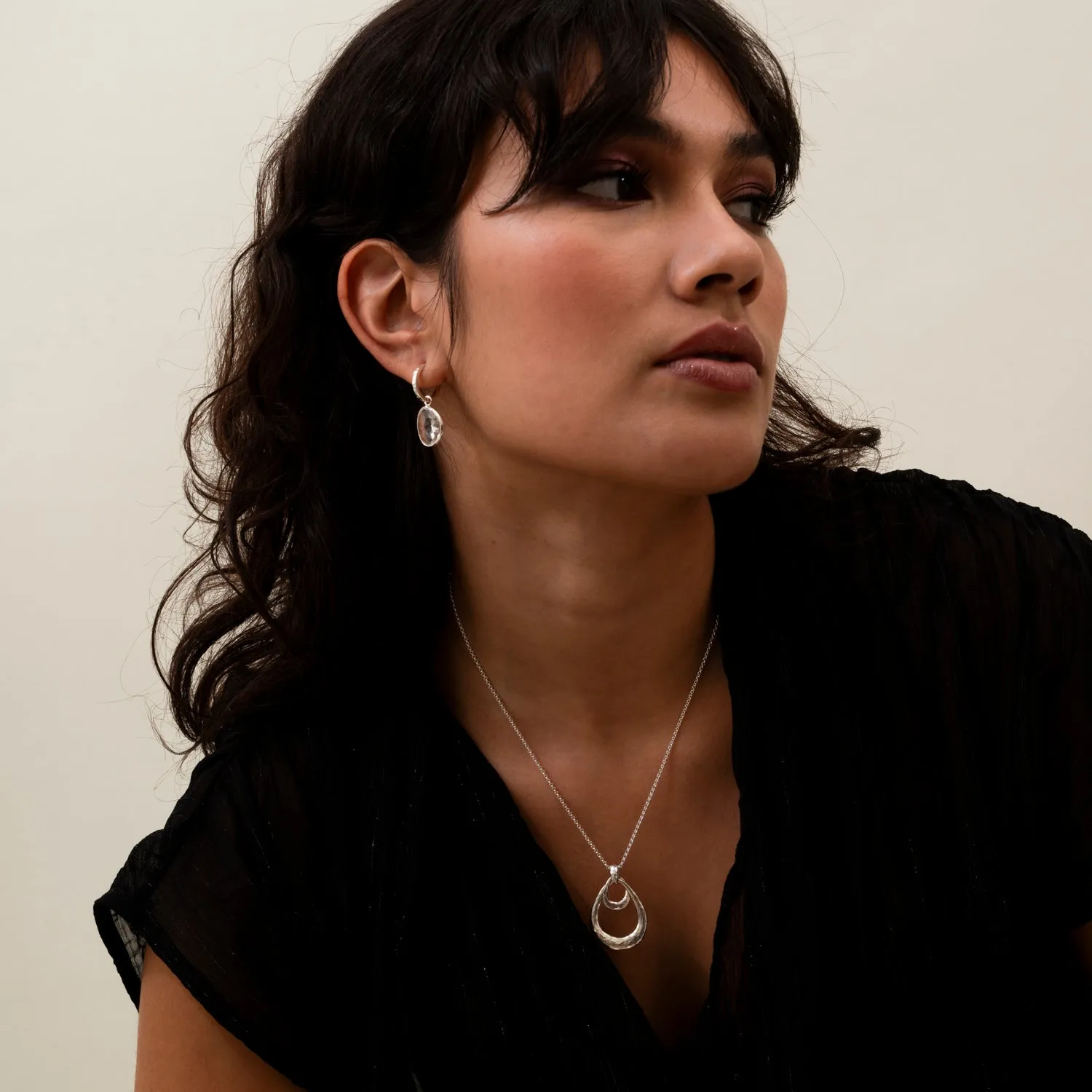 Rock Crystal Pebble Huggie Hoops
