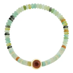 Round Orange Garnet Bead on Amazonite Beaded Bracelet