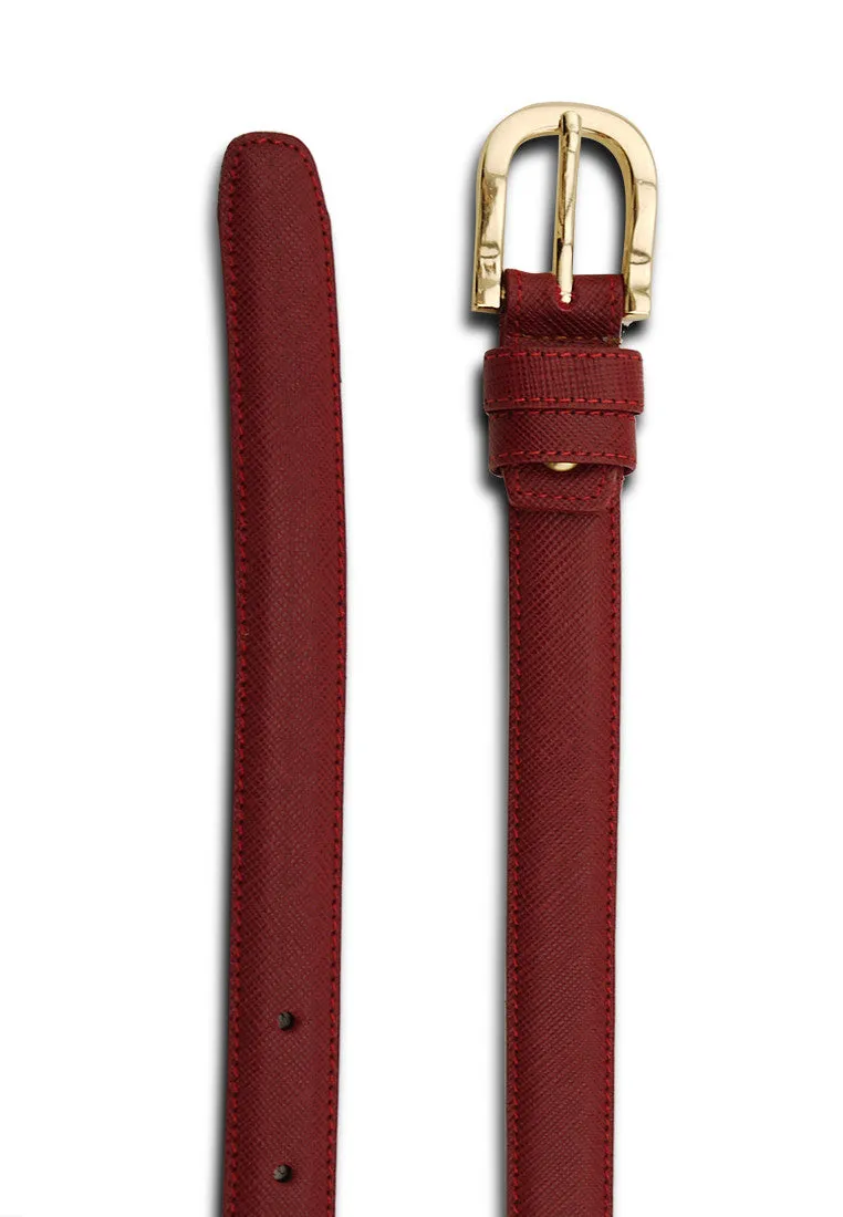 Saffiano Leather Girl’s Skinny Belt - Cherry Red