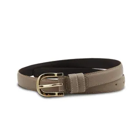 Saffiano Leather Girl’s Skinny Belt - Stone Grey