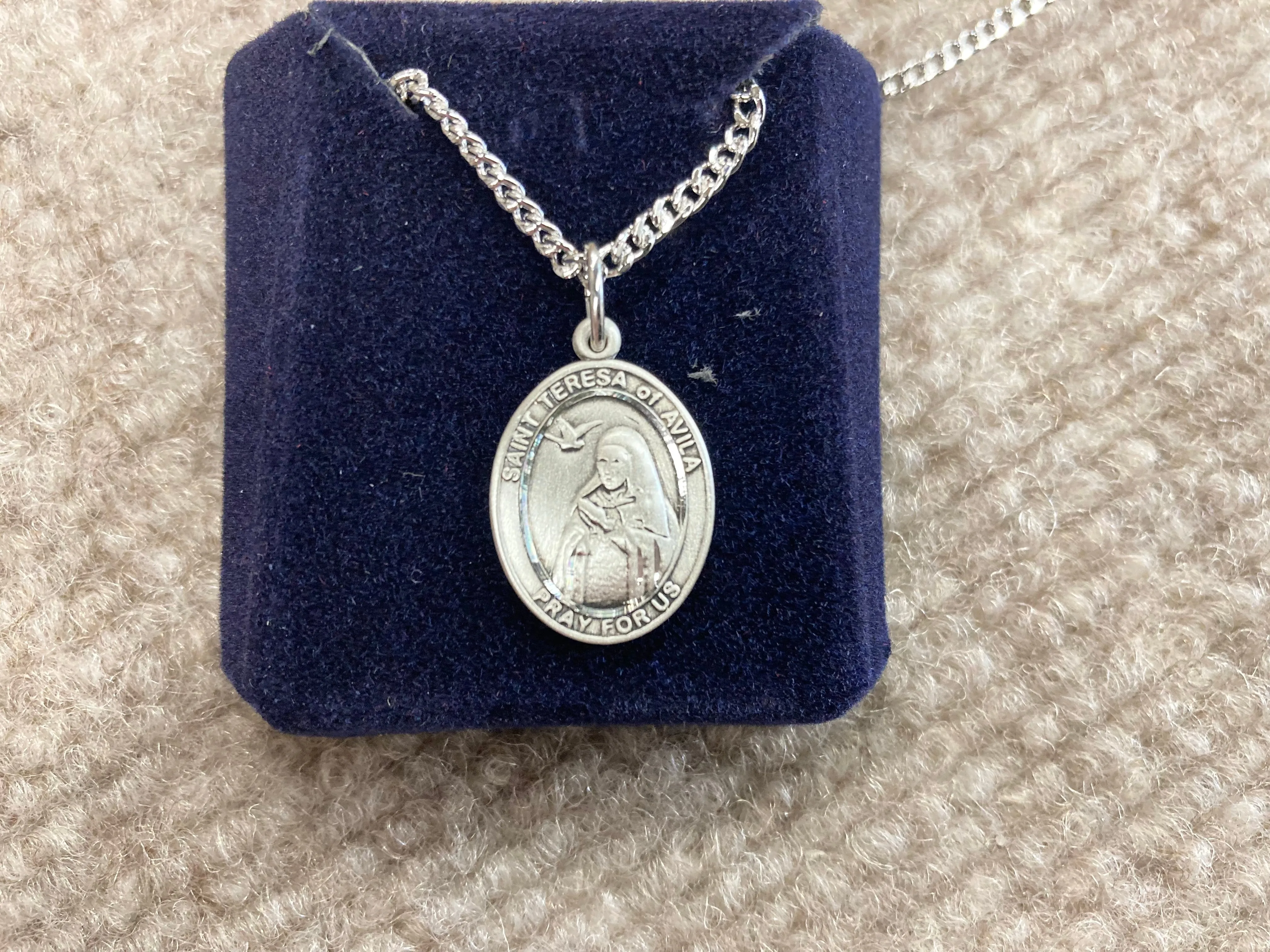 Saint Teresa Of Avila Silver Pendant With Chain Religious