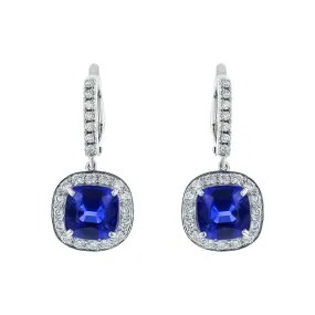 Sapphire and Diamond Halo Drop Earrings