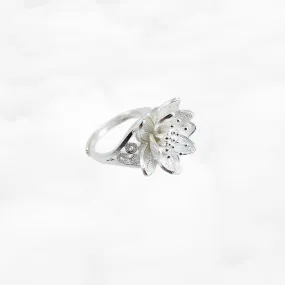 Silver Filigree Inlay Lotus Ring