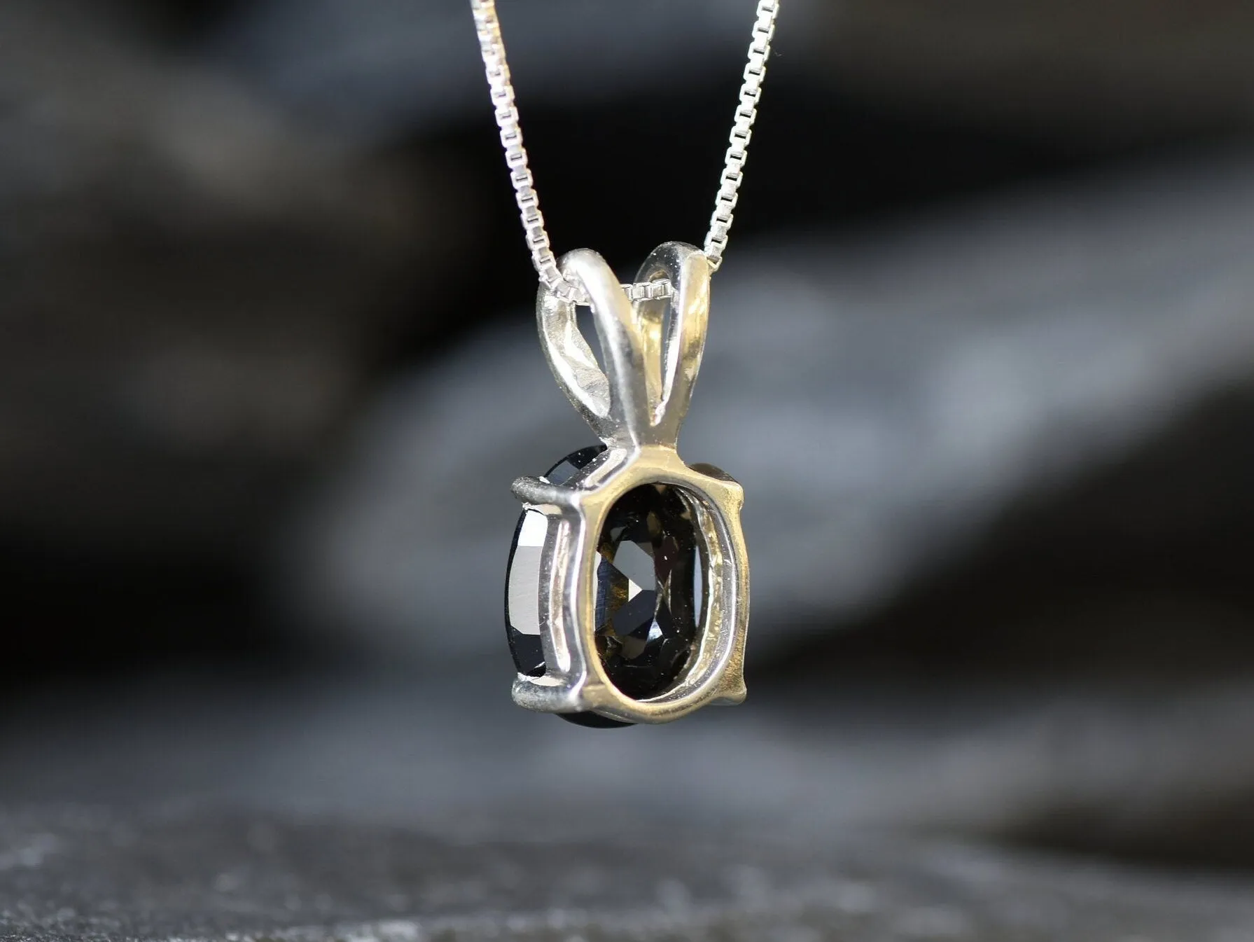 Silver Onyx Pendant - Black Oval Necklace - Real Onyx Necklace