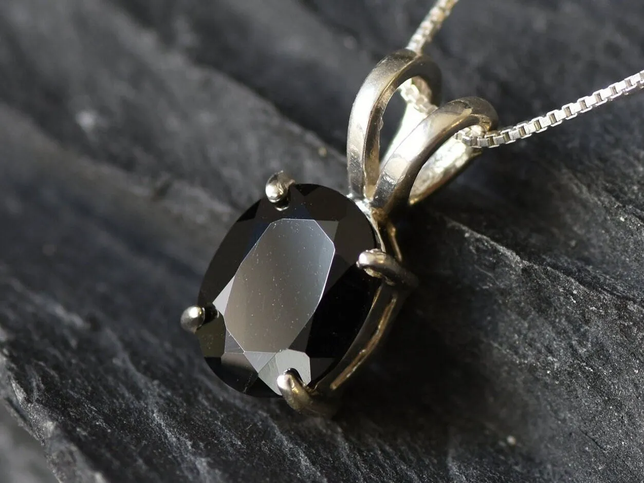 Silver Onyx Pendant - Black Oval Necklace - Real Onyx Necklace