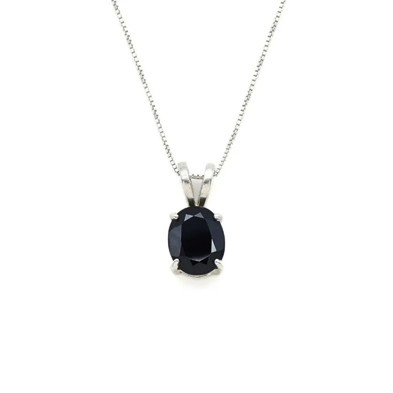 Silver Onyx Pendant - Black Oval Necklace - Real Onyx Necklace