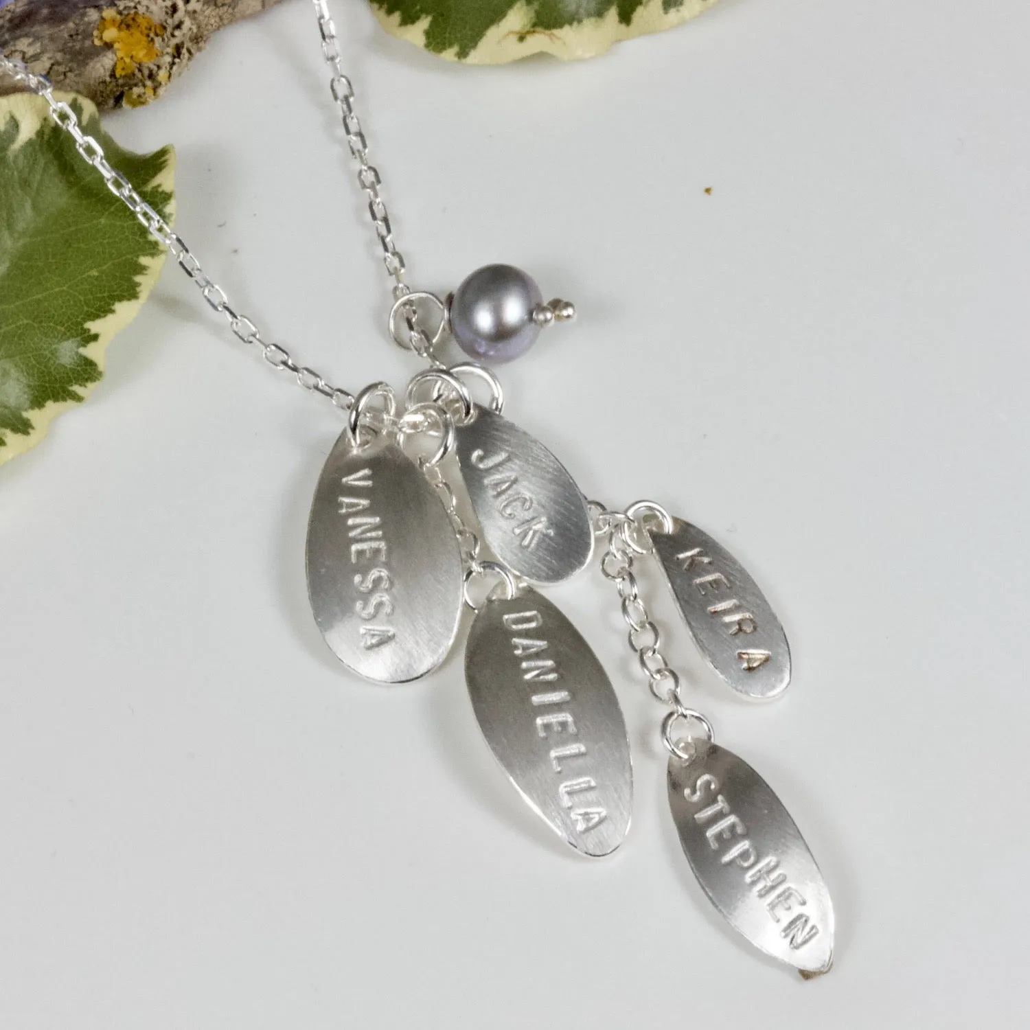 Silver Petal Family Name Necklace