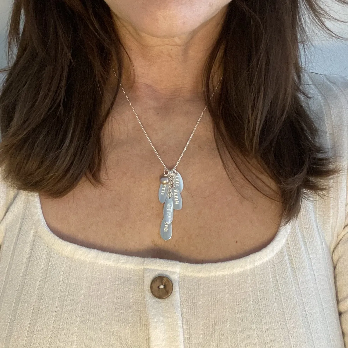 Silver Petal Family Name Necklace