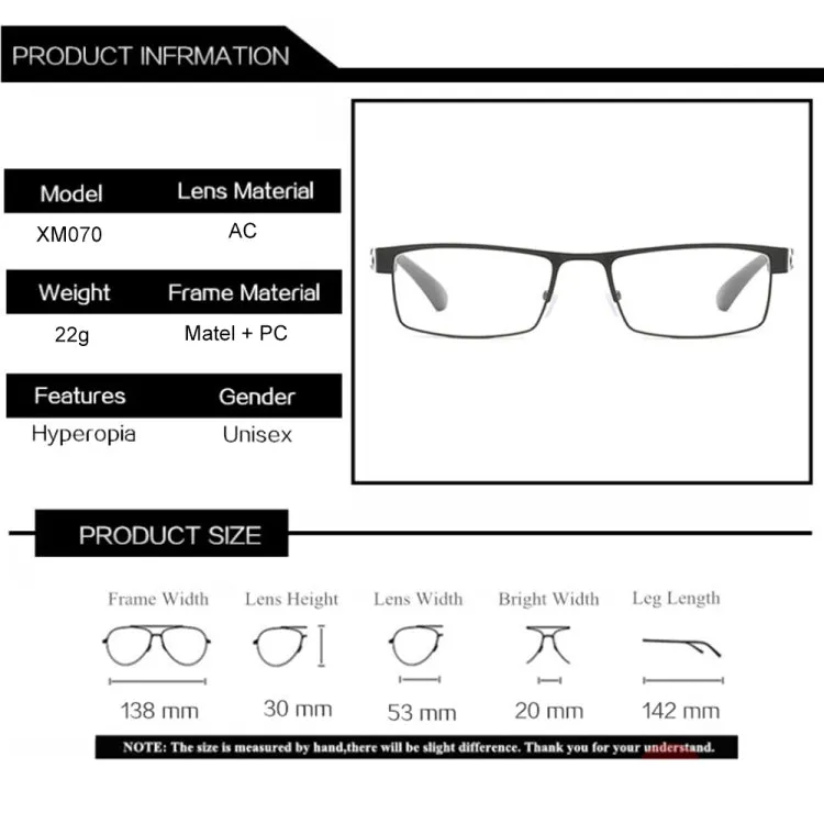 Simple Matel Frame Reading Glasses Hyperopia Eyeglasses  3.50D(Gun-color)