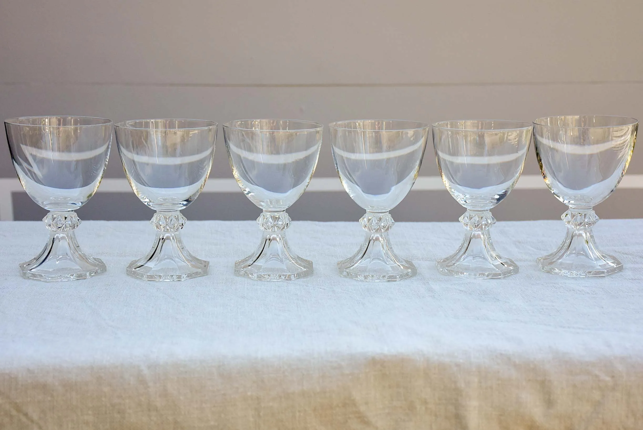 Six vintage crystal red wine glasses