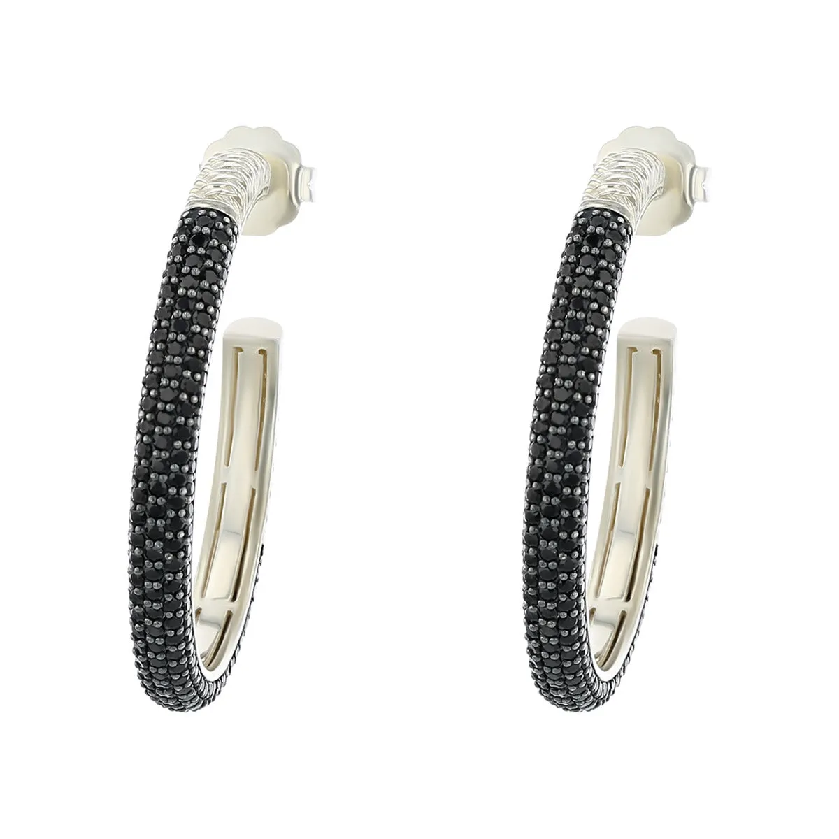 Slane Sterling Silver Black Sapphire Hoop Earrings