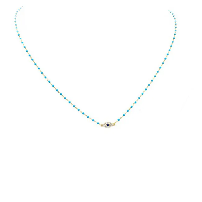Sterling Silver Gold Plated CZ Evil Eye Beaded Necklace