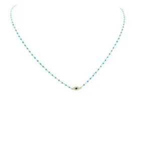 Sterling Silver Gold Plated CZ Evil Eye Beaded Necklace