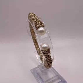 STERLING SILVER GOLD PLATED WEAVE PEARL BRACELET