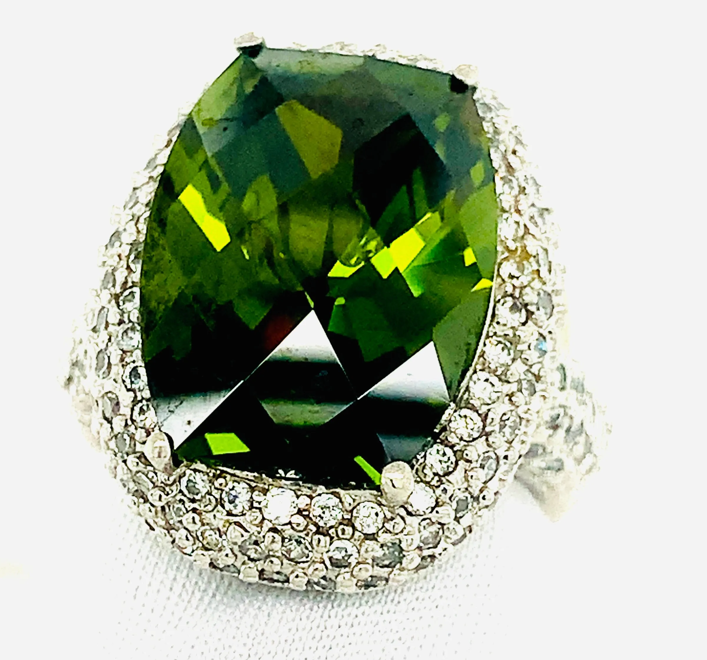 Sterling Silver Green and Clear CZ Cocktail Ring