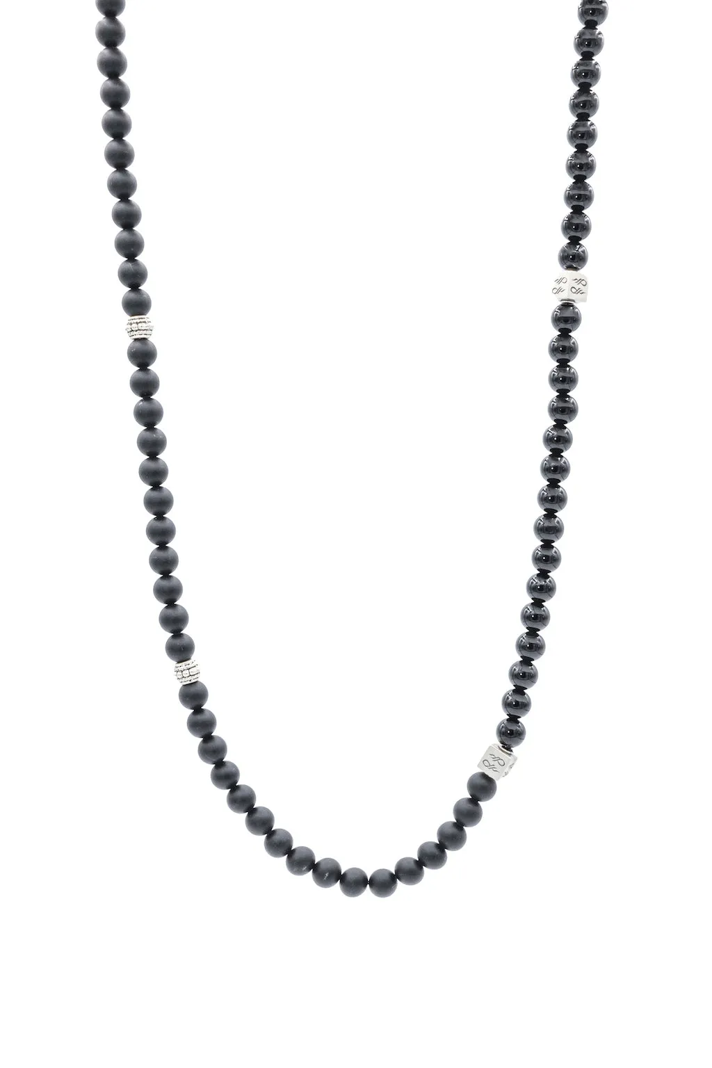 Sterling Silver Onyx Gloss & Matte Balinese Natural Gemstone Necklace