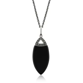 Sterlingsilber 7,00 CT Onyx Cabochon & 8pt Markasit 45cm Halskette