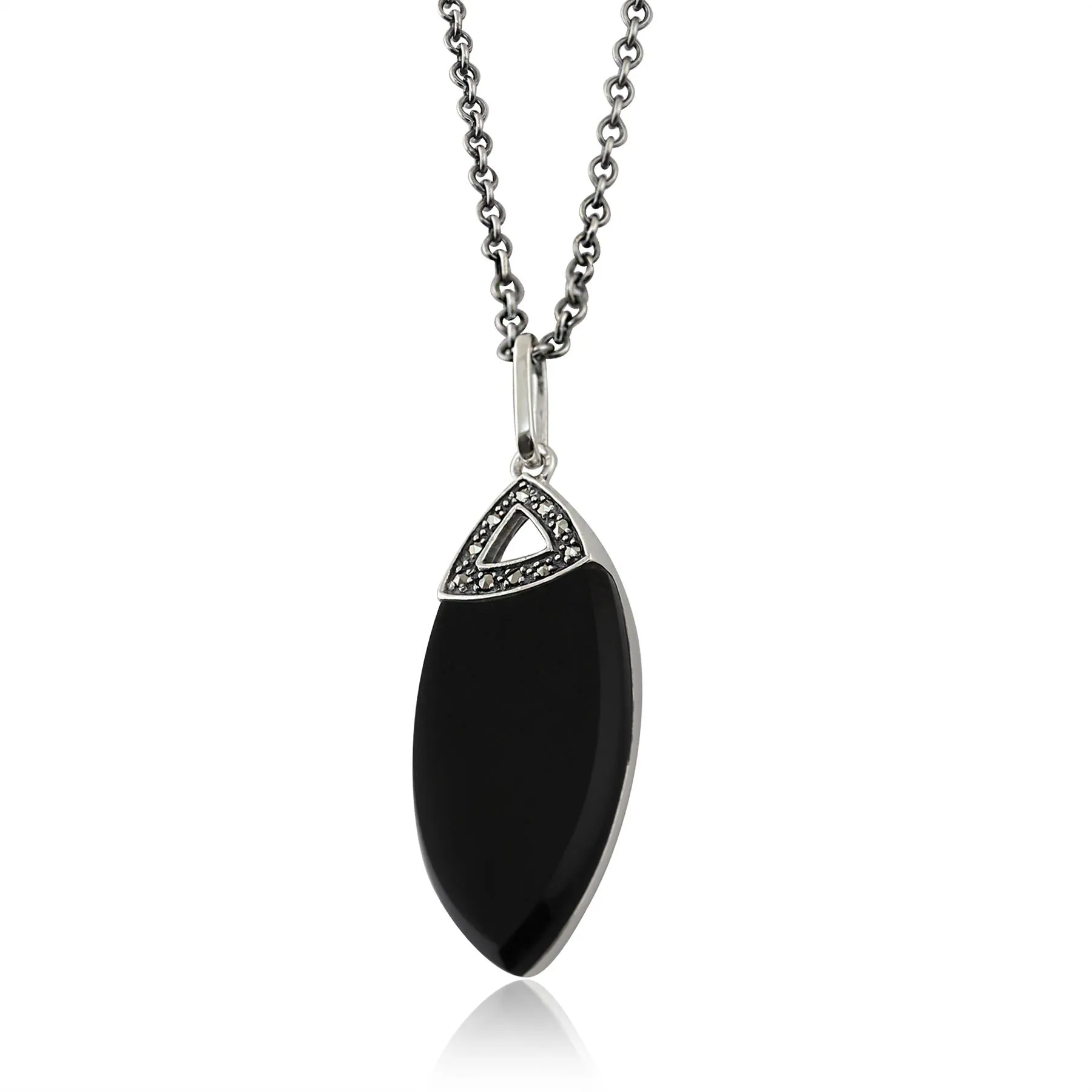 Sterlingsilber 7,00 CT Onyx Cabochon & 8pt Markasit 45cm Halskette