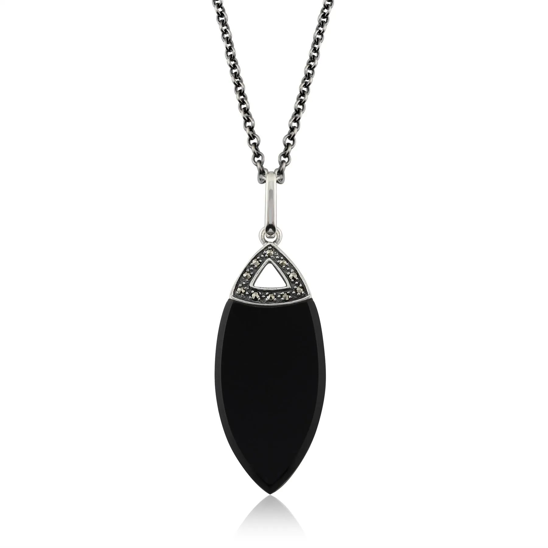 Sterlingsilber 7,00 CT Onyx Cabochon & 8pt Markasit 45cm Halskette