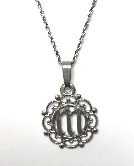 Swirly Round Monogram Pewter Pendant - Several Options - Last Name Initial Jewelry