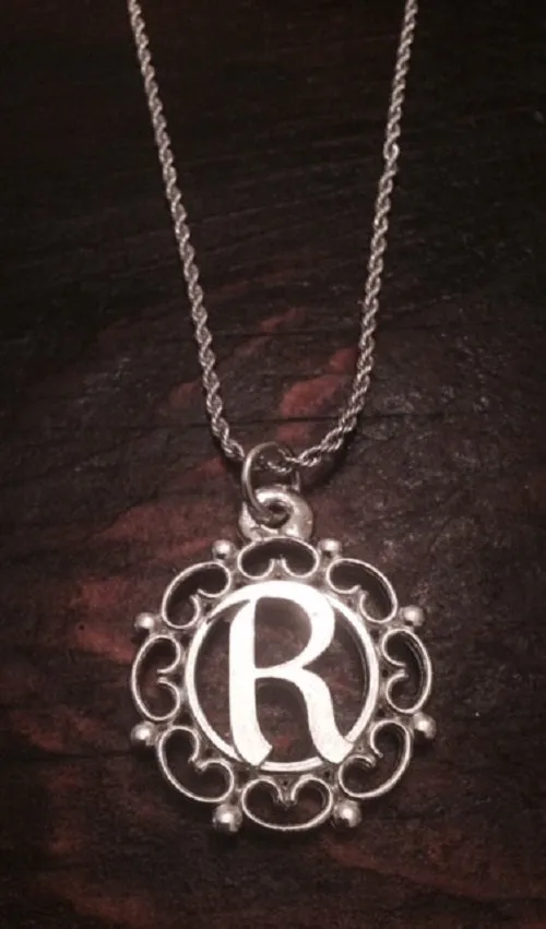 Swirly Round Monogram Pewter Pendant - Several Options - Last Name Initial Jewelry