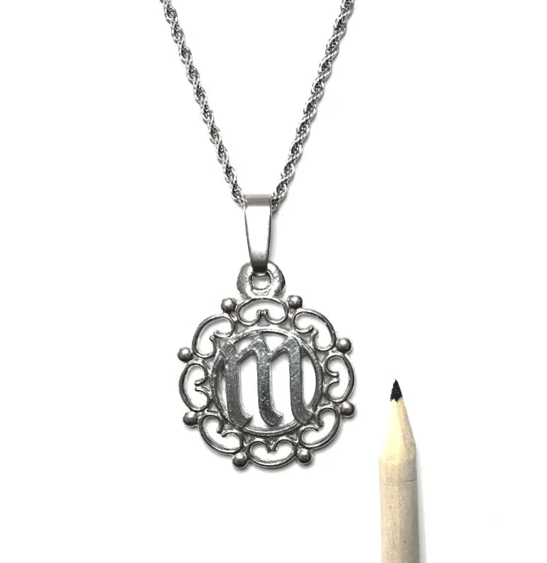 Swirly Round Monogram Pewter Pendant - Several Options - Last Name Initial Jewelry