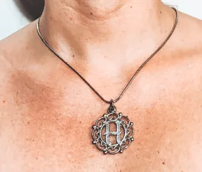 Swirly Round Monogram Pewter Pendant - Several Options - Last Name Initial Jewelry