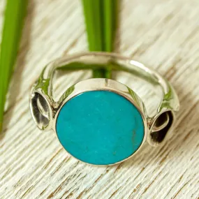 Taxco Silver Lilly Reconstituted Turquoise Cocktail Ring - Calla Lilly Turquoise | NOVICA