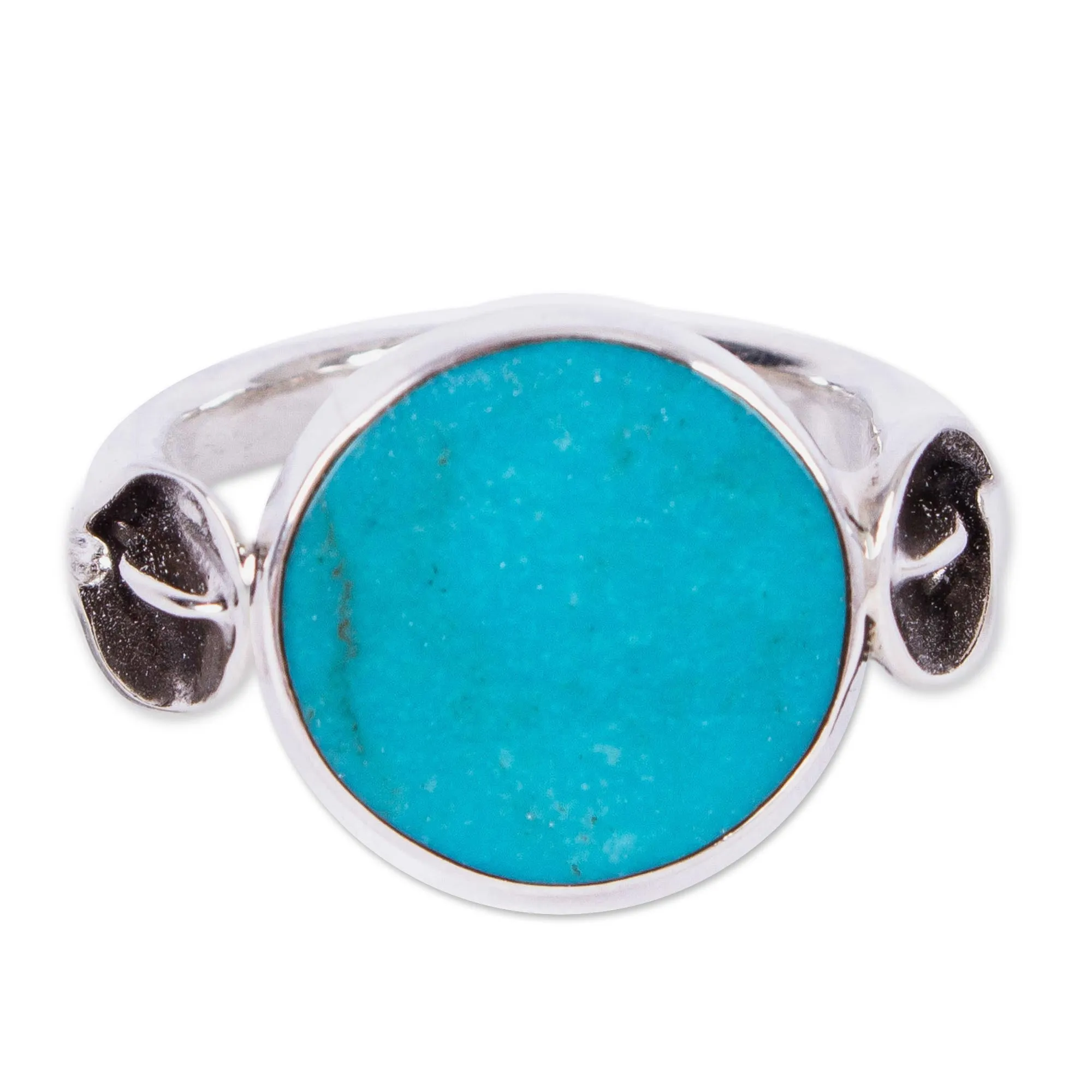 Taxco Silver Lilly Reconstituted Turquoise Cocktail Ring - Calla Lilly Turquoise | NOVICA