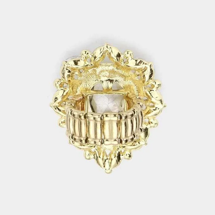 Teardrop Oil Spill Stone Centered Marquise Stretch Ring
