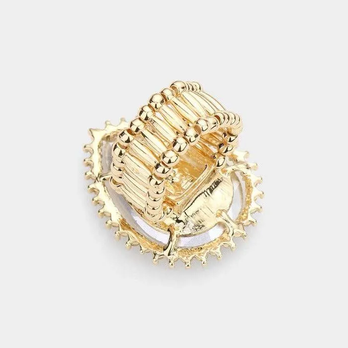Teardrop Red Stone Accented Gold Stretch Ring